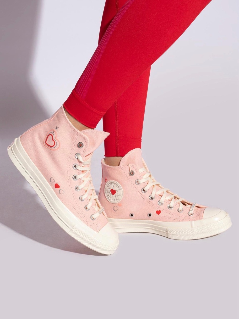 Converse Pink High-Top Sneakers with Heart Accents Girls Size 3.5